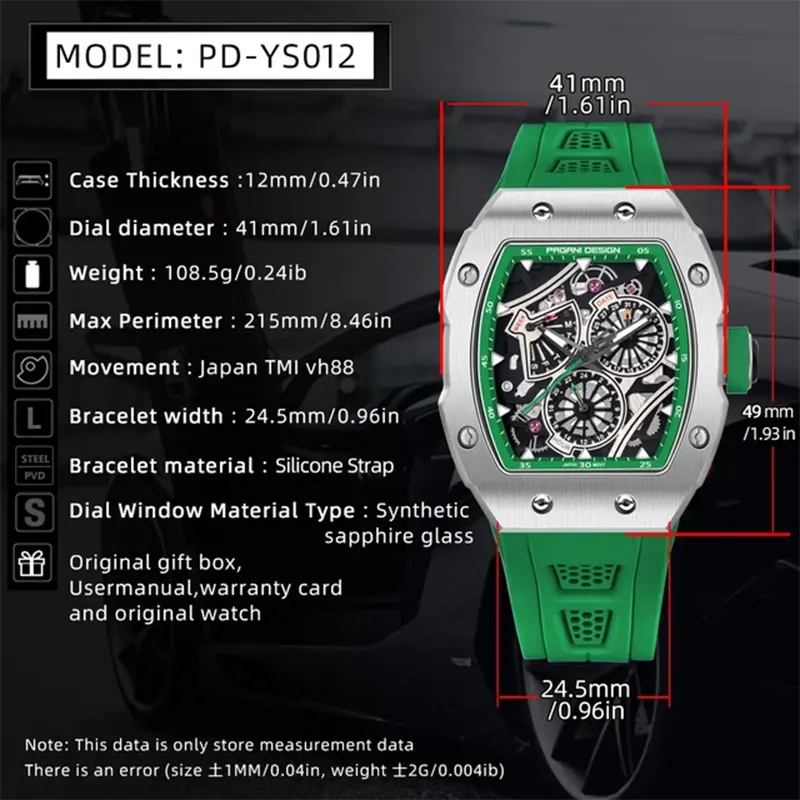 Pagani Design Multifunction Green Silicone Men's Watch- PD-YS012